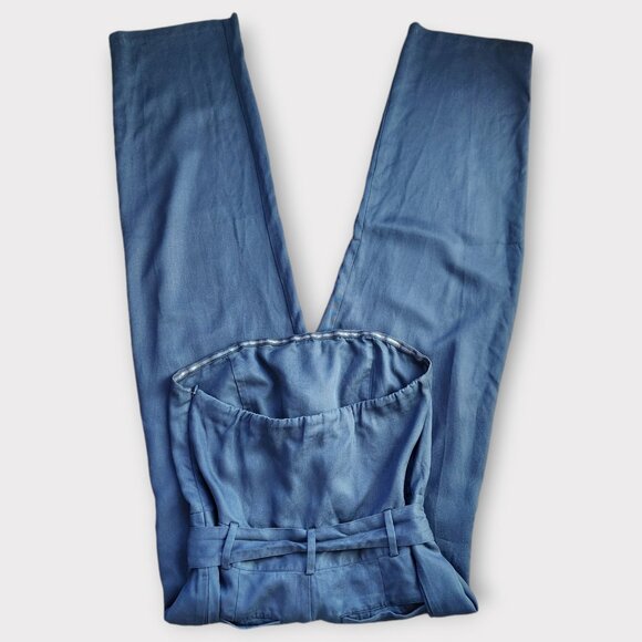 OuterKnown Ronan Belted Jumpsuit Size 6 Blue Strapless Pockets Boho Luxe Classic - Picture 3 of 7